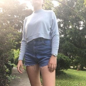 Cozy cropped baby blue sweater mock neck